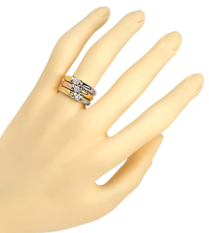 Foto 4 - Trilogie Ring mit 3 Diamanten Gelbgold-Rotgold-Weißgold, S1667